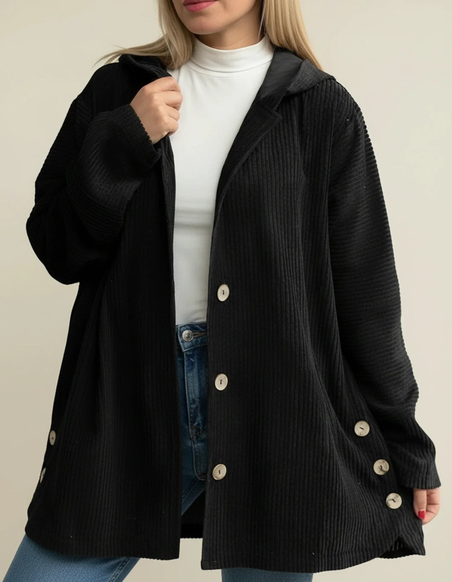 Mid Length Hooded Jacket for in Red - back view