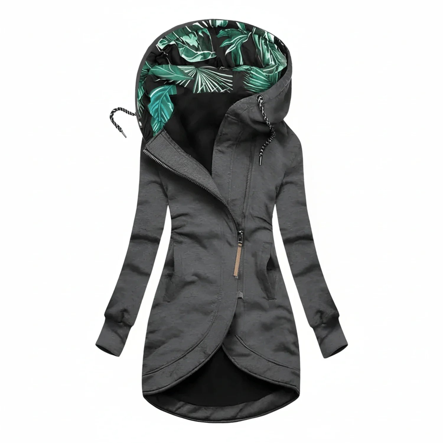 Luvrefashion | Hooded Winter Jacket with Tunic Length in Navy Blue - side view