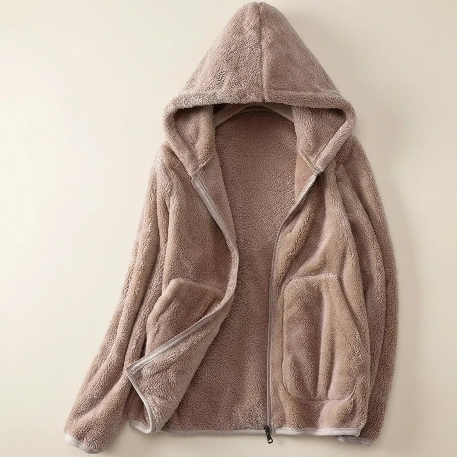 Luvrefashion | Ladies' Fleece Jacket with Hood in Pink - detail view