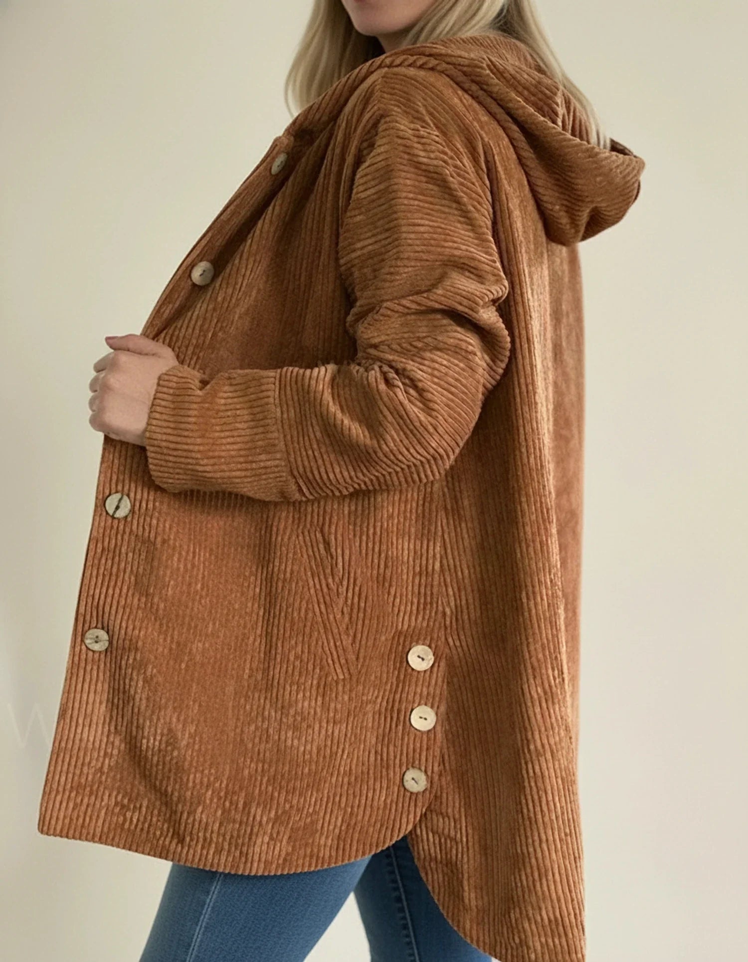 Mid Length Hooded Jacket for in Red - styled look