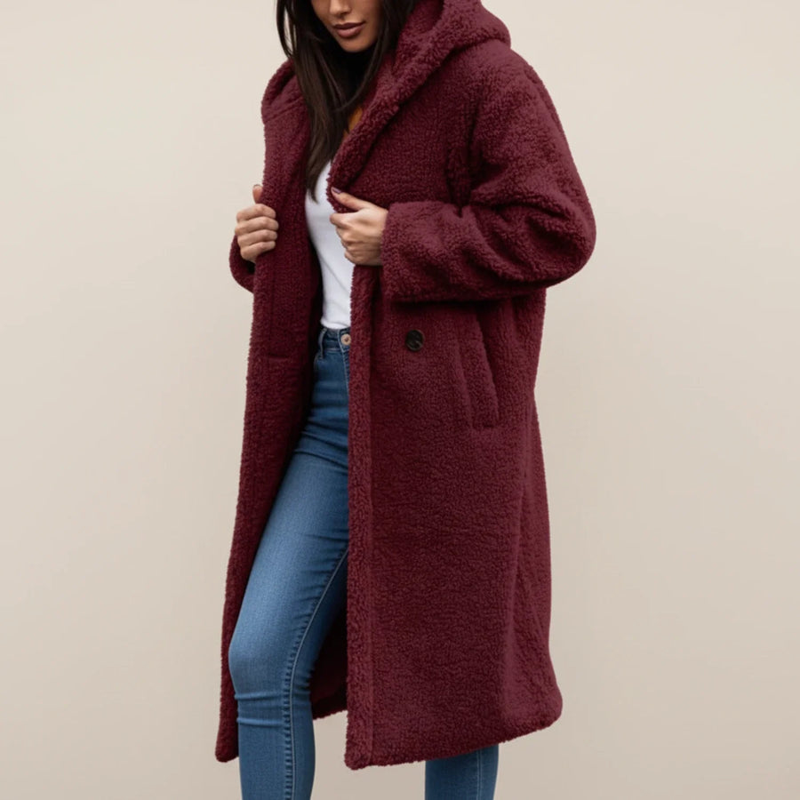 Luvrefashion | Long Teddy Hooded Winter Coat in Green - image 6
