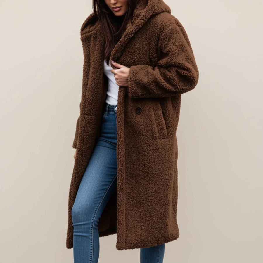 Luvrefashion | Long Teddy Hooded Winter Coat in Green - image 7