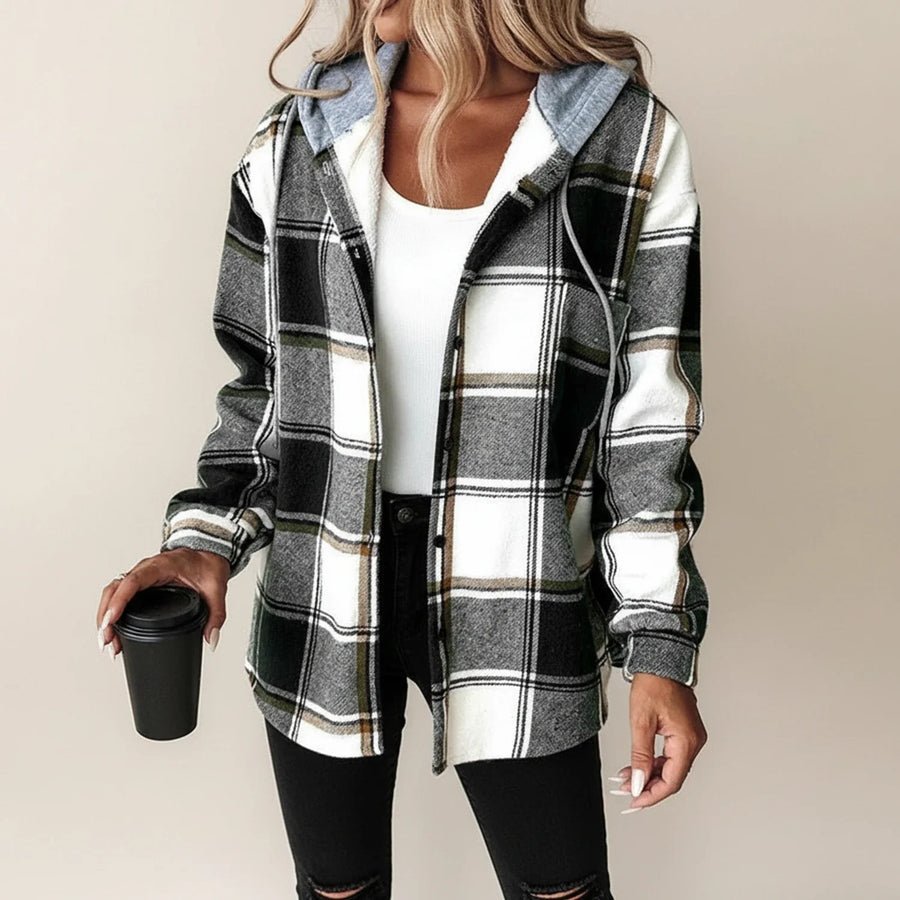 Luvrefashion | Plaid Hooded Shirt Jacket for Winter Edition in Red - back view