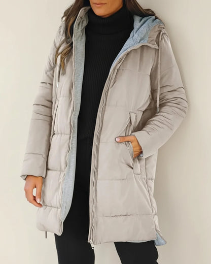 Luvrefashion | Quilted Hooded Long Winter Coat in Army Green - side view
