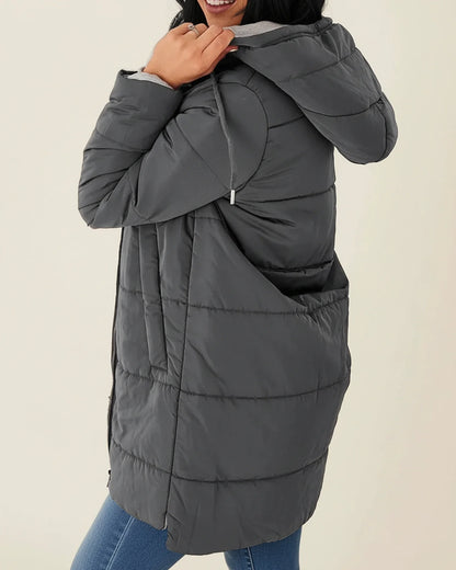Luvrefashion | Quilted Hooded Long Winter Coat in Army Green - back view