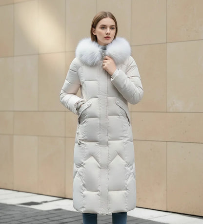 Quilted Hooded Jacket in White - front view