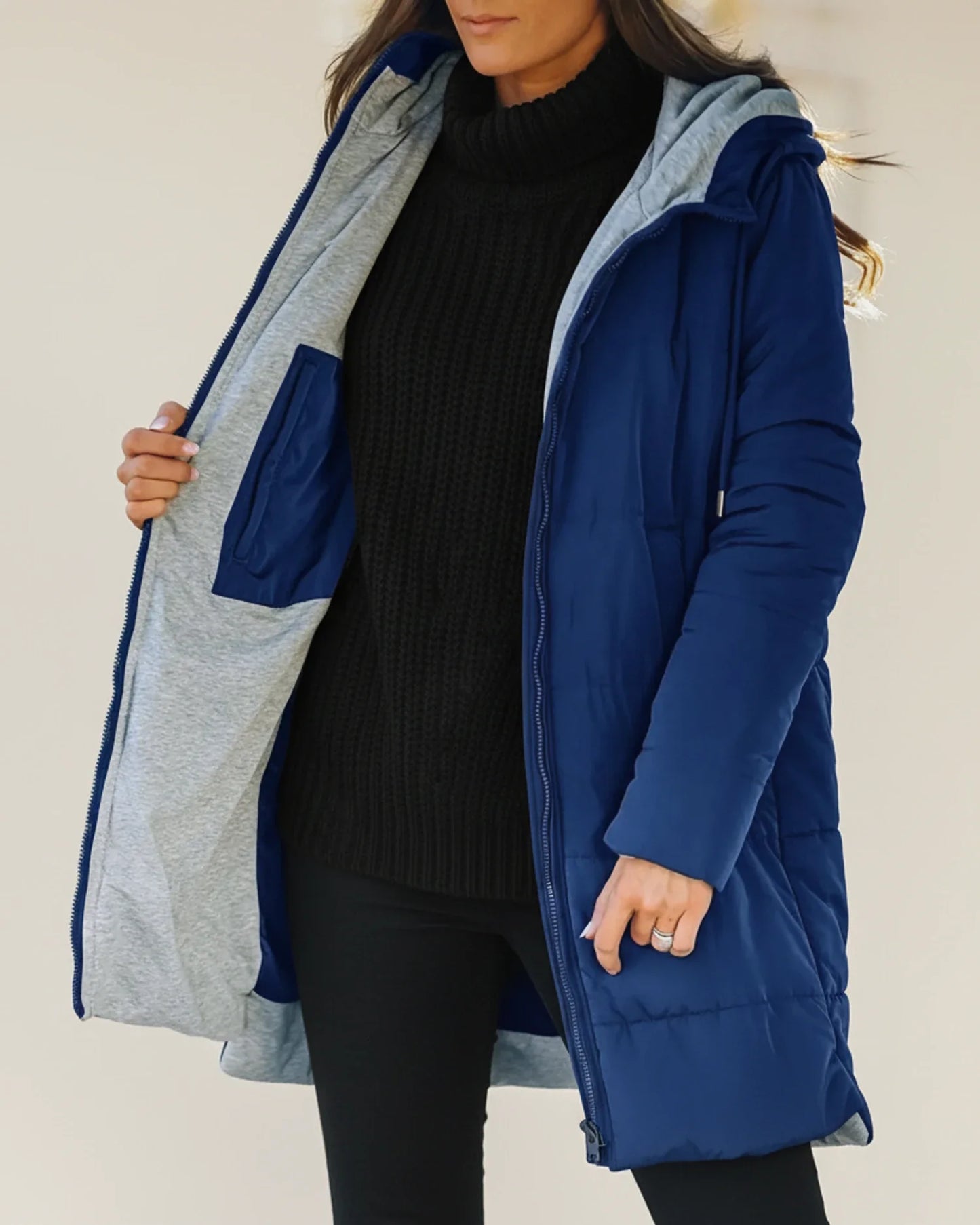 Luvrefashion | Quilted Hooded Long Winter Coat in Army Green - styled look