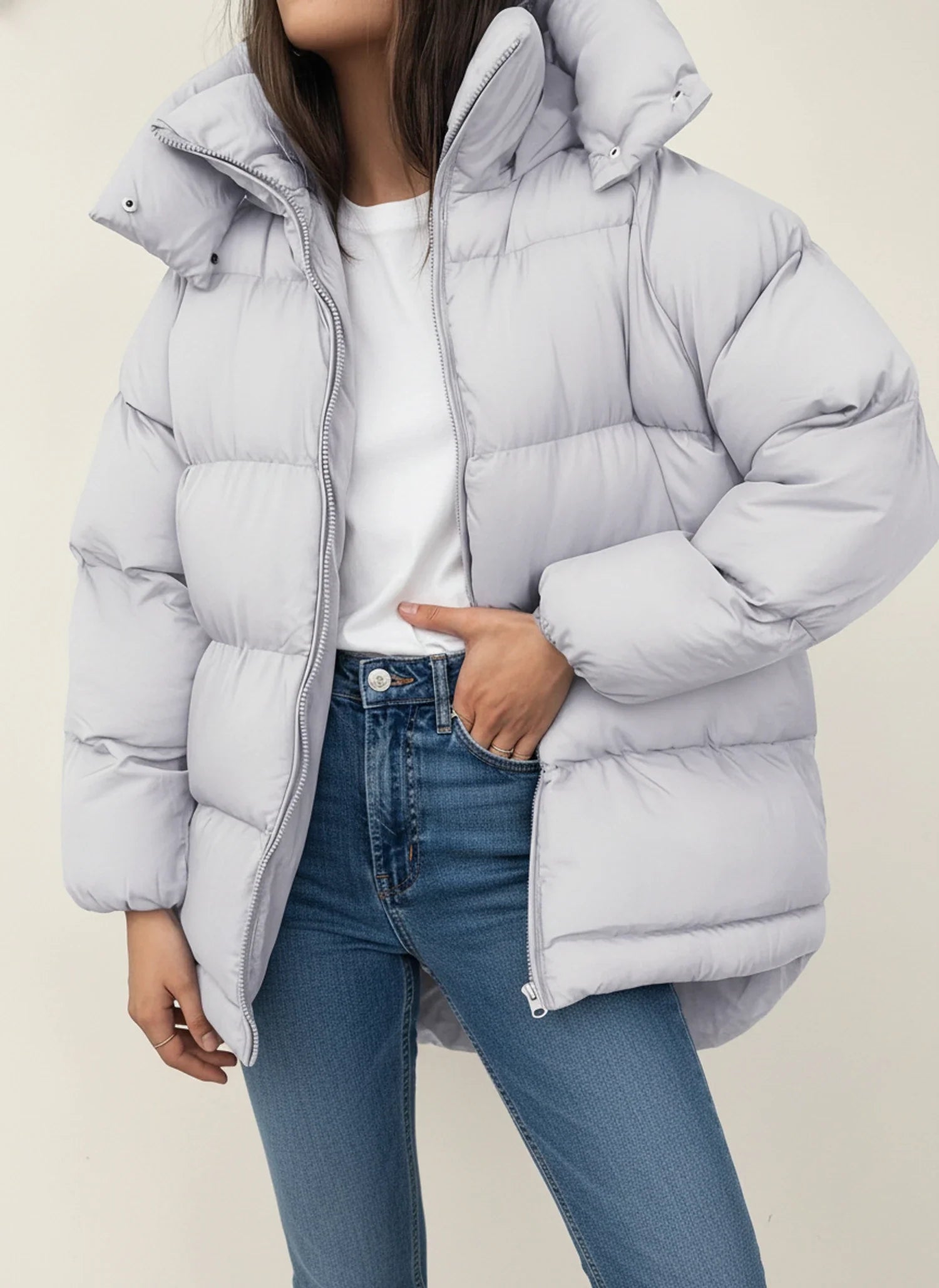 Luvrefashion | Roomy Winter Puffer Coat in Black - detail view