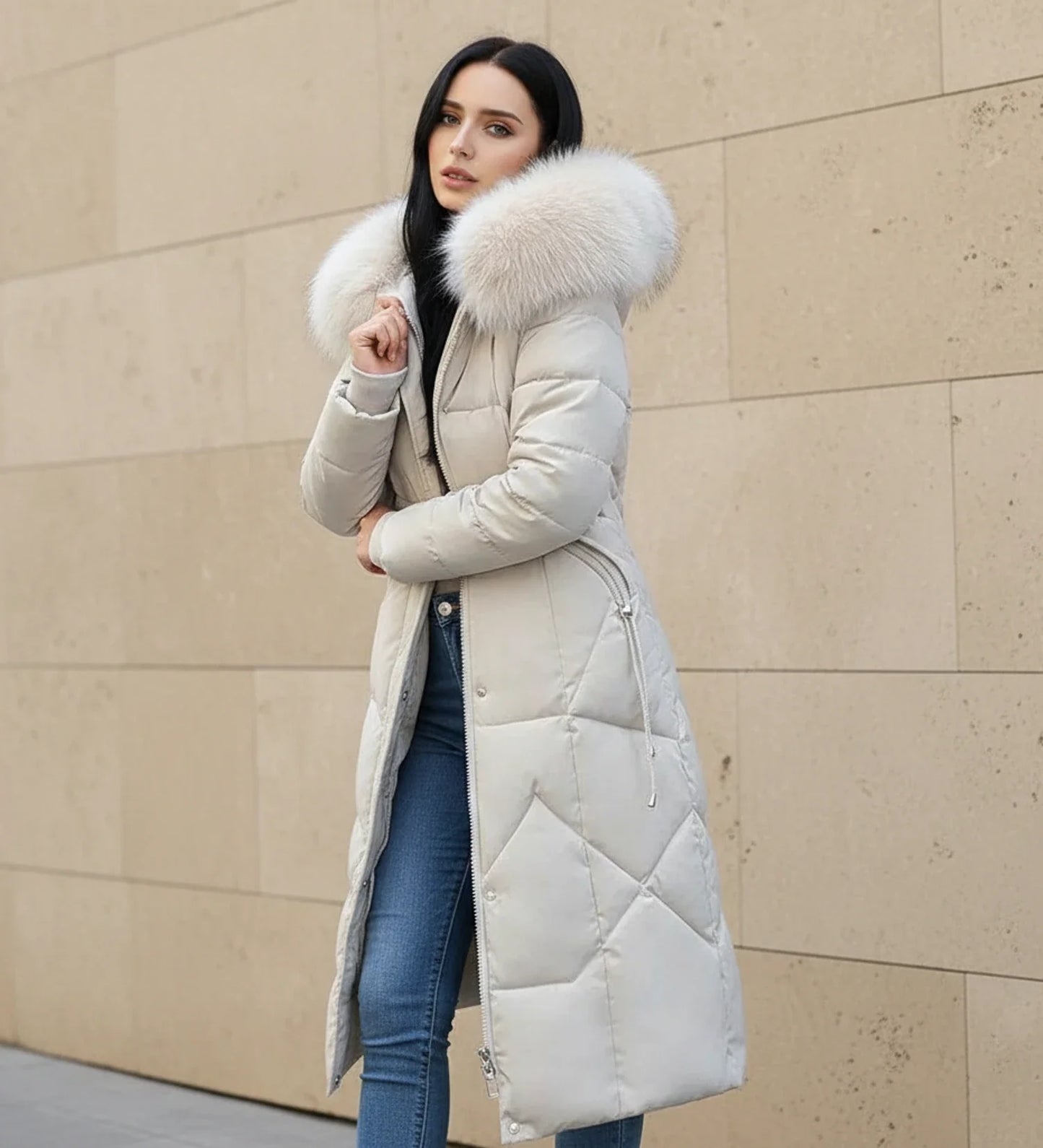 Quilted Hooded Jacket in White - back view