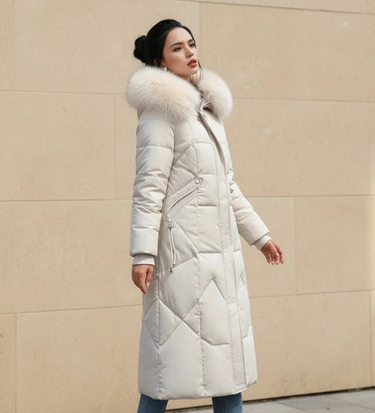 Quilted Hooded Jacket in White - side view