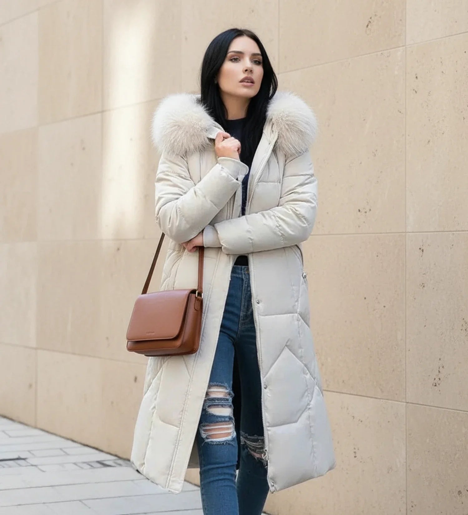 Quilted Hooded Jacket in White - styled look