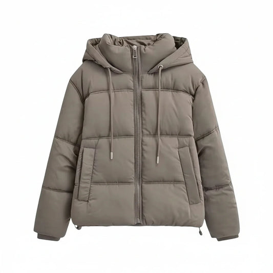Winter Puffer Jacket with Hood in Khaki - front view