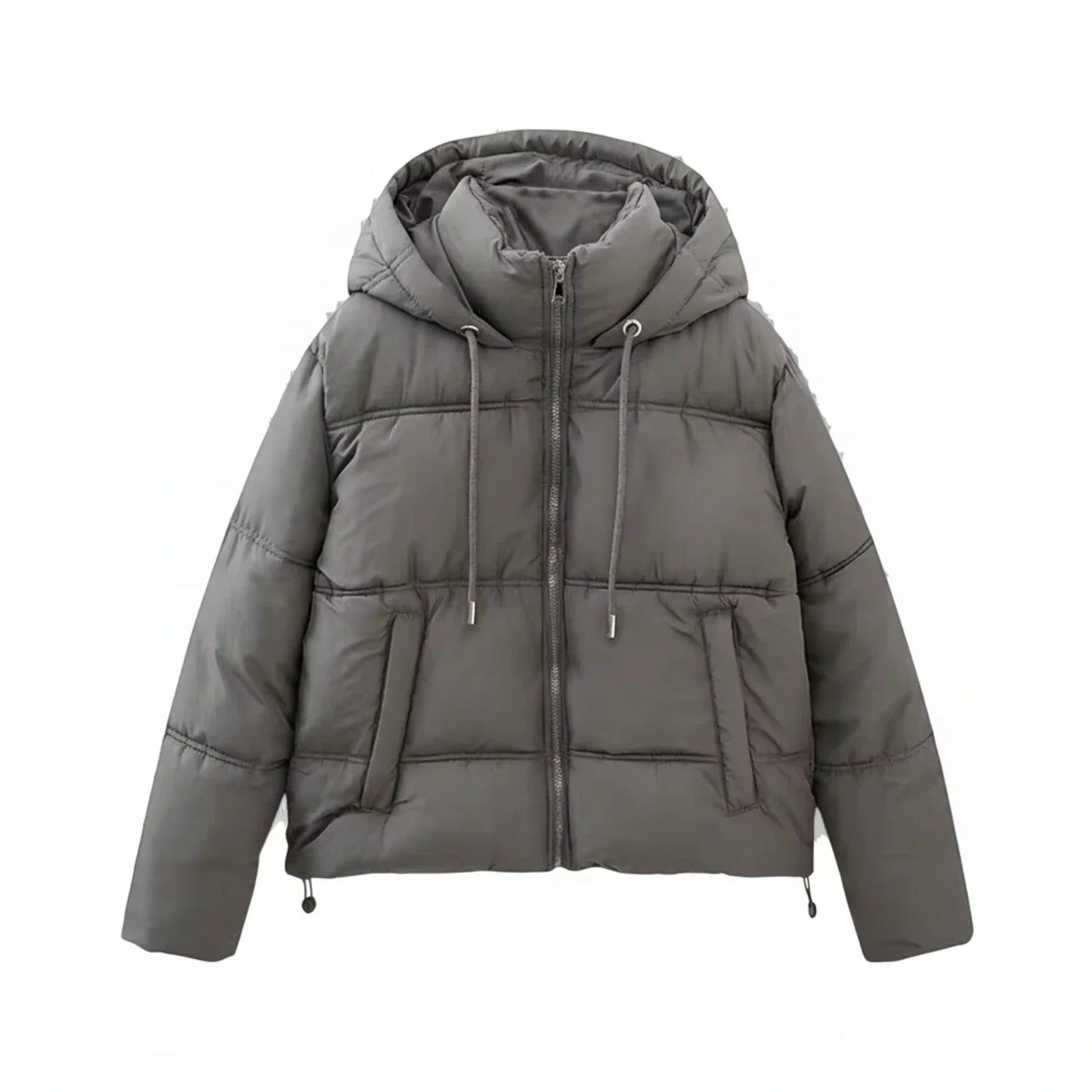 Luvrefashion | Winter Puffer Jacket with Hood in Khaki - back view