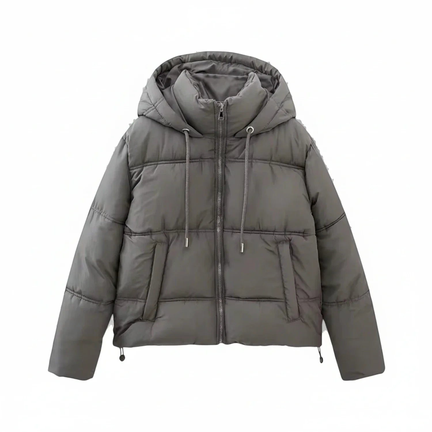 Luvrefashion | Winter Puffer Jacket with Hood in Khaki - back view