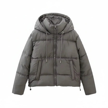 Luvrefashion | Winter Puffer Jacket with Hood in Khaki - back view