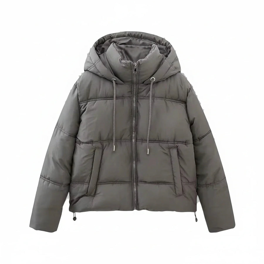 Luvrefashion | Winter Puffer Jacket with Hood in Khaki - back view