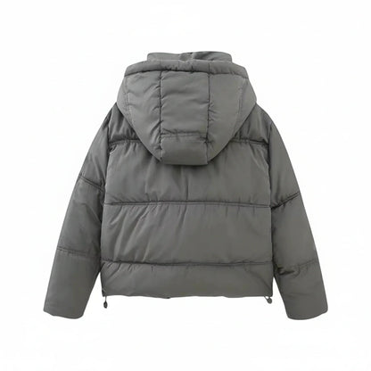 Luvrefashion | Winter Puffer Jacket with Hood in Khaki - detail view