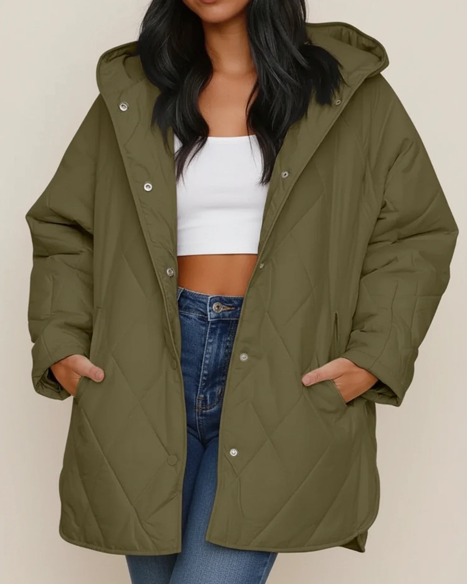 Luvrefashion | Extra Large Winter Coat in Light Green - detail view