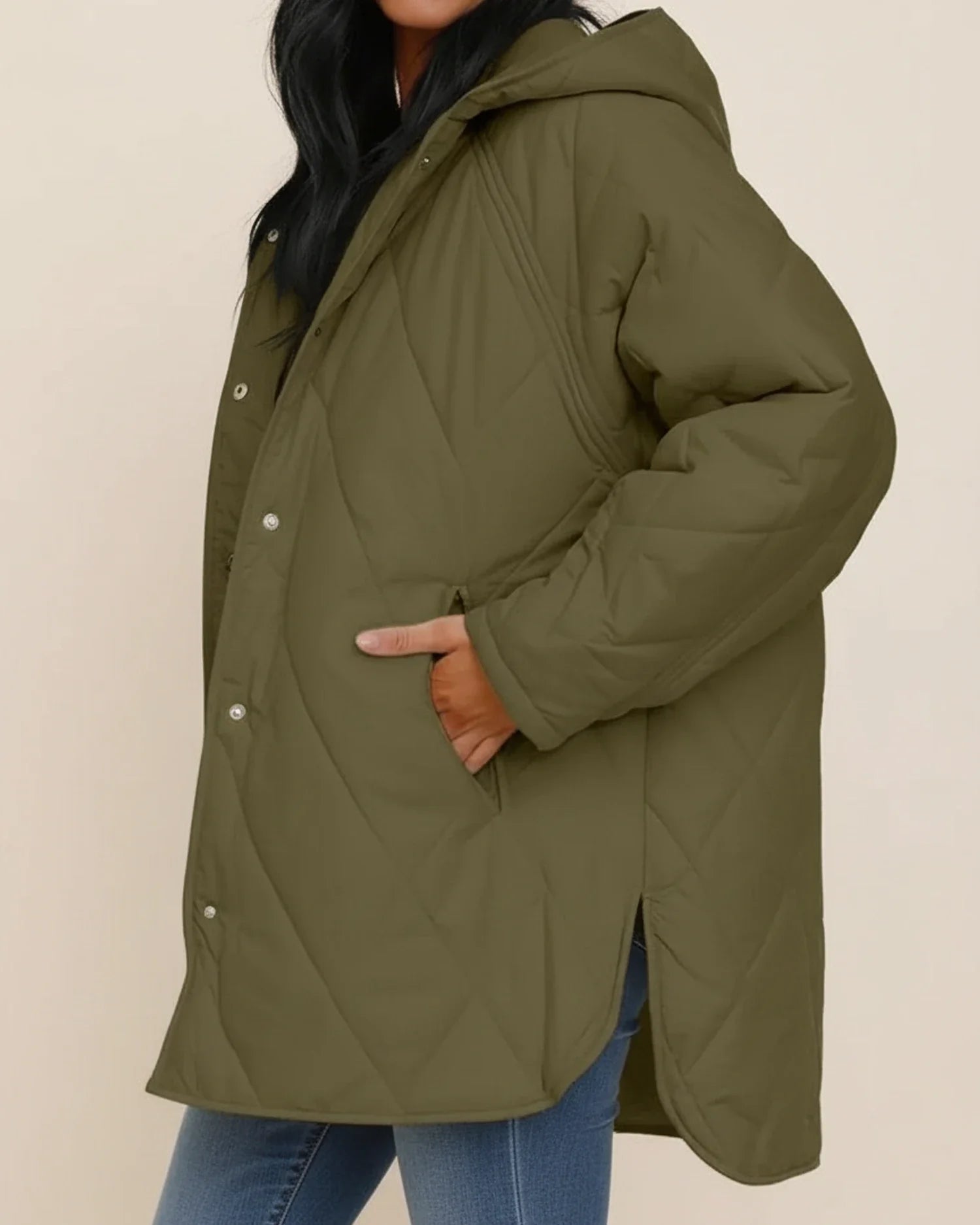 Extra Large Winter Coat in Light Green - styled look