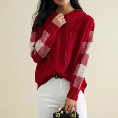 Winter Cable Knit Sweater with Hood in Brown - image 7