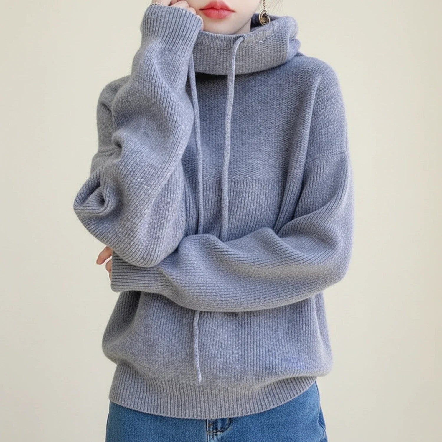 Luvrefashion | Cozy Winter Sweater with Hood for in Brown - back view