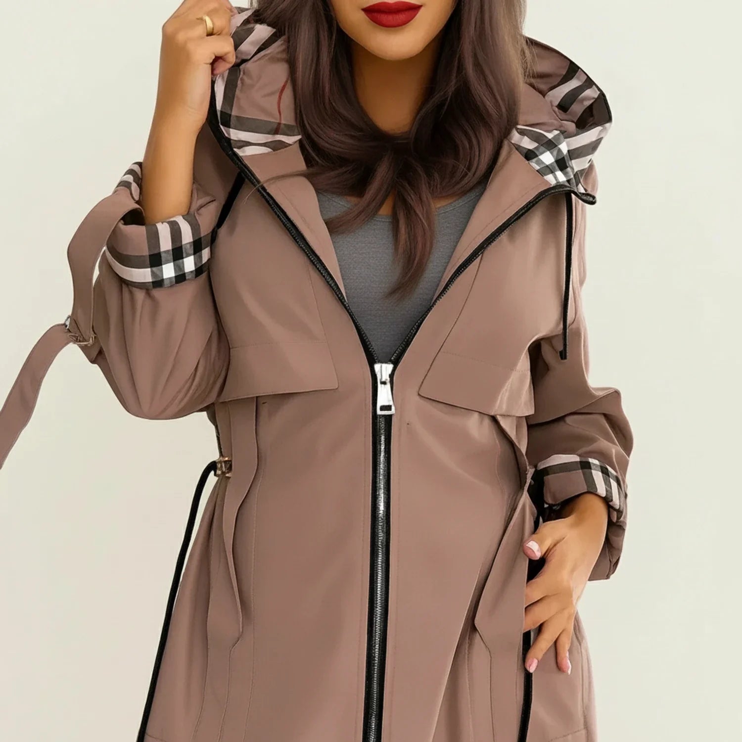 Hooded Trench Coat for in Brown - front view