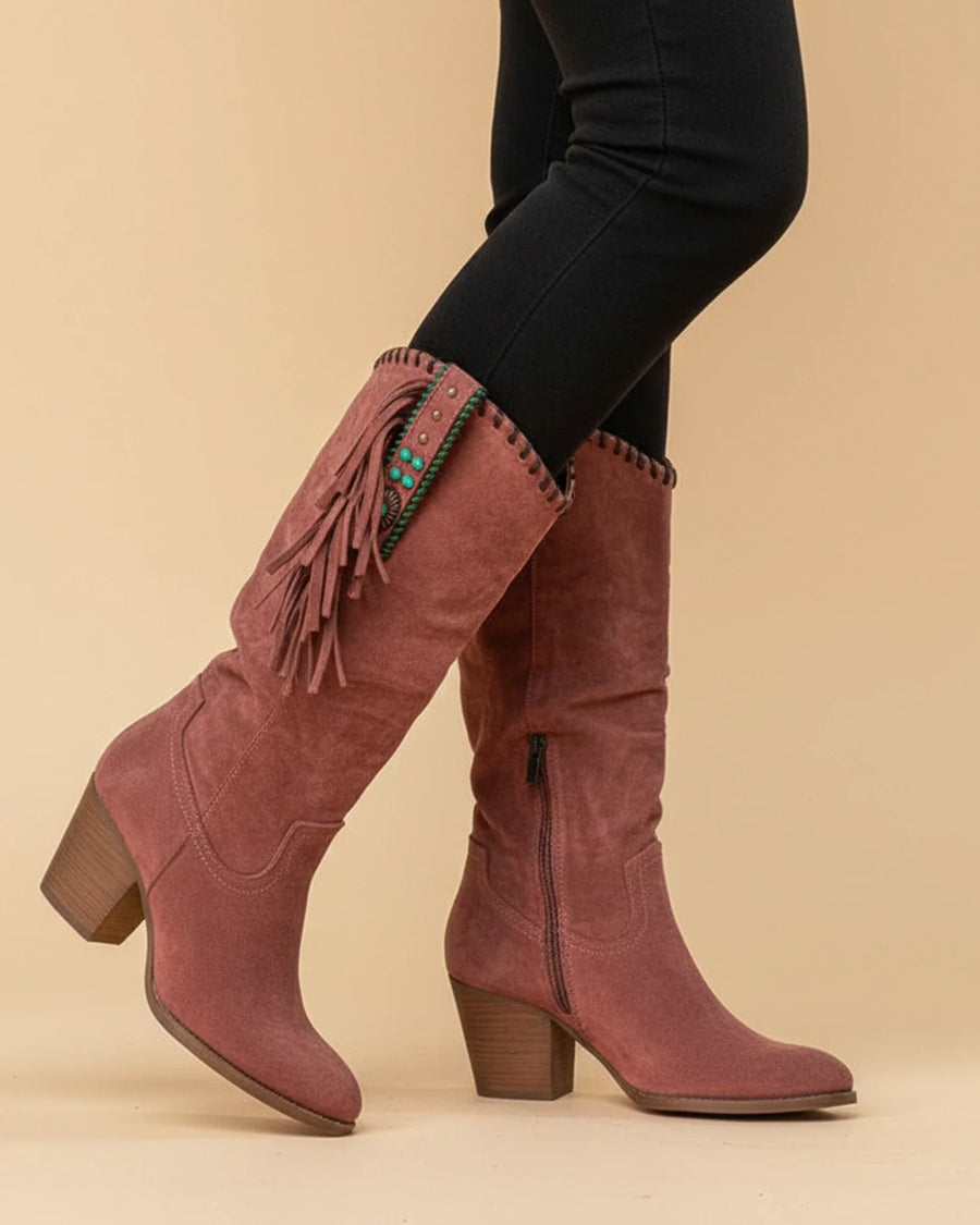 Luvrefashion | Western Knee High Boots in Red - front view