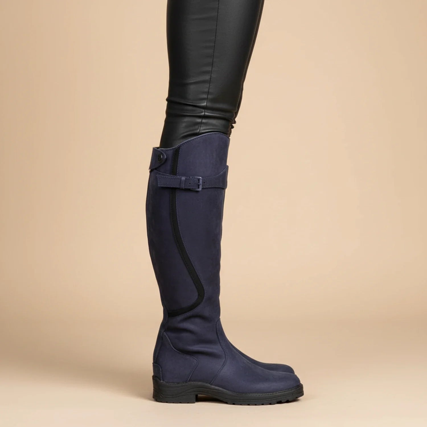 Luvrefashion | Ladies' Knee High Leather Equestrian Boots in Dark Brown - side view