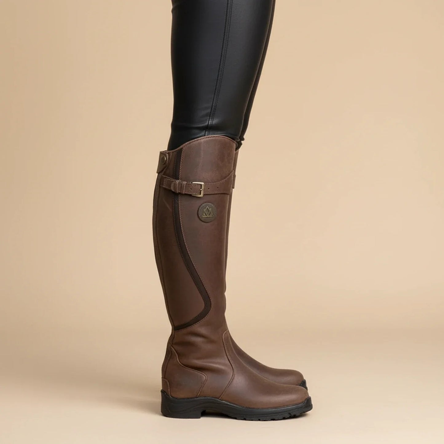 Luvrefashion | Ladies' Knee High Leather Equestrian Boots in Dark Brown - front view