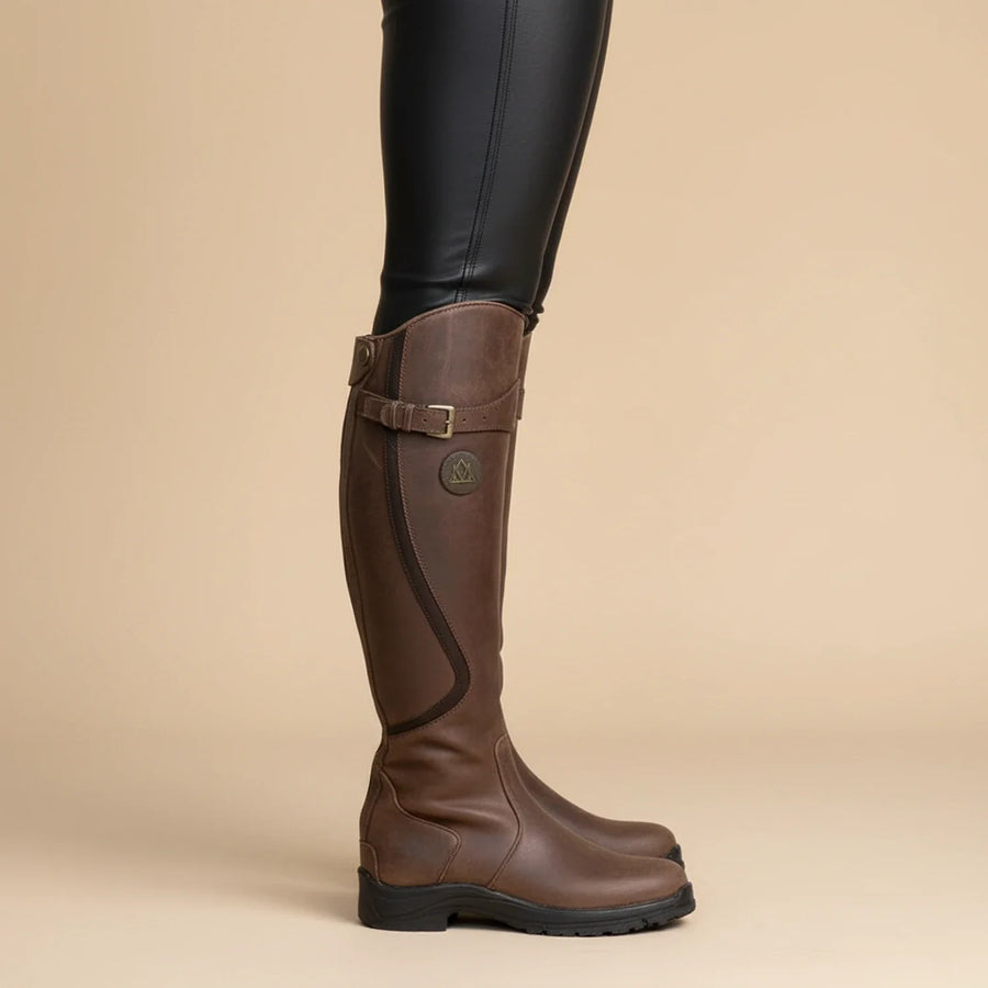 Luvrefashion | Ladies' Knee High Leather Equestrian Boots in Dark Brown - front view