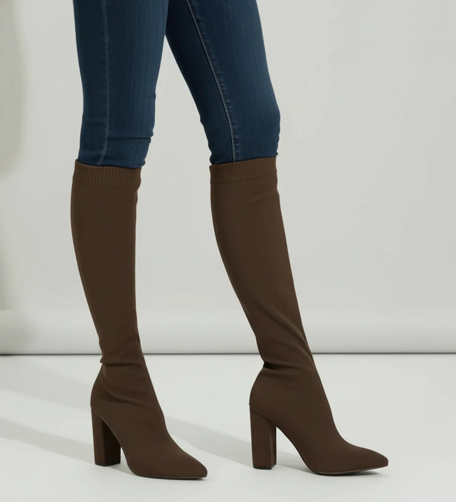 Luvrefashion | High Heel Knit Knee Boots in Red - image 8