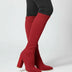 Women's High Heel Knit Knee Boots - Red