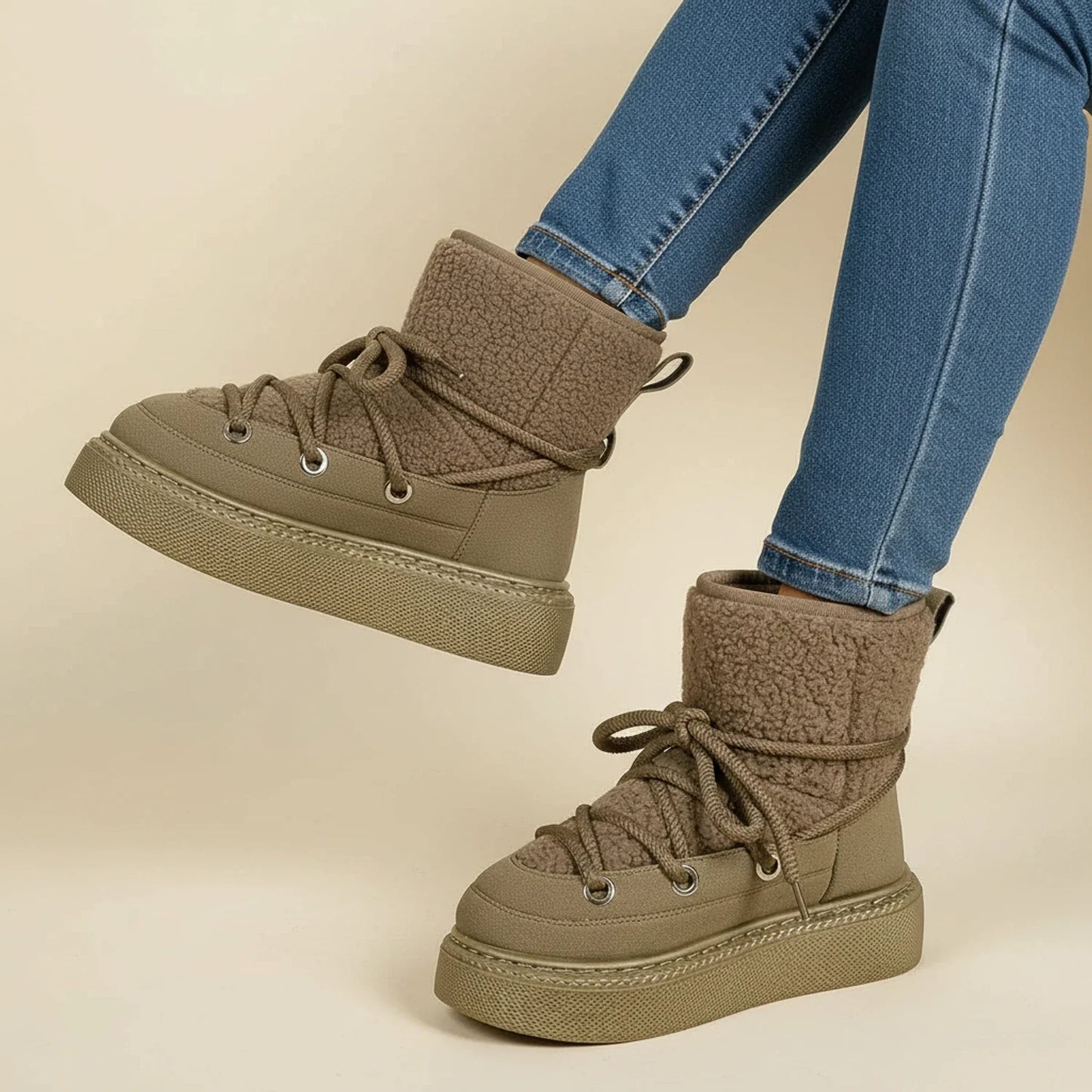 Luvrefashion | Ladies' Winter Ankle Boots with Lace Up Design in Brown - styled look