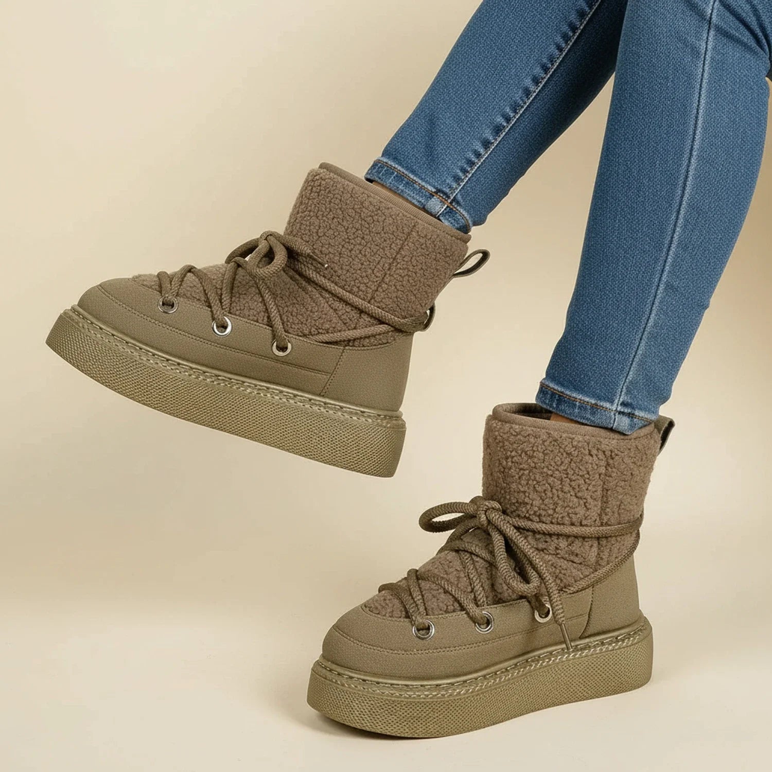 Luvrefashion | Ladies' Winter Ankle Boots with Lace Up Design in Brown - styled look