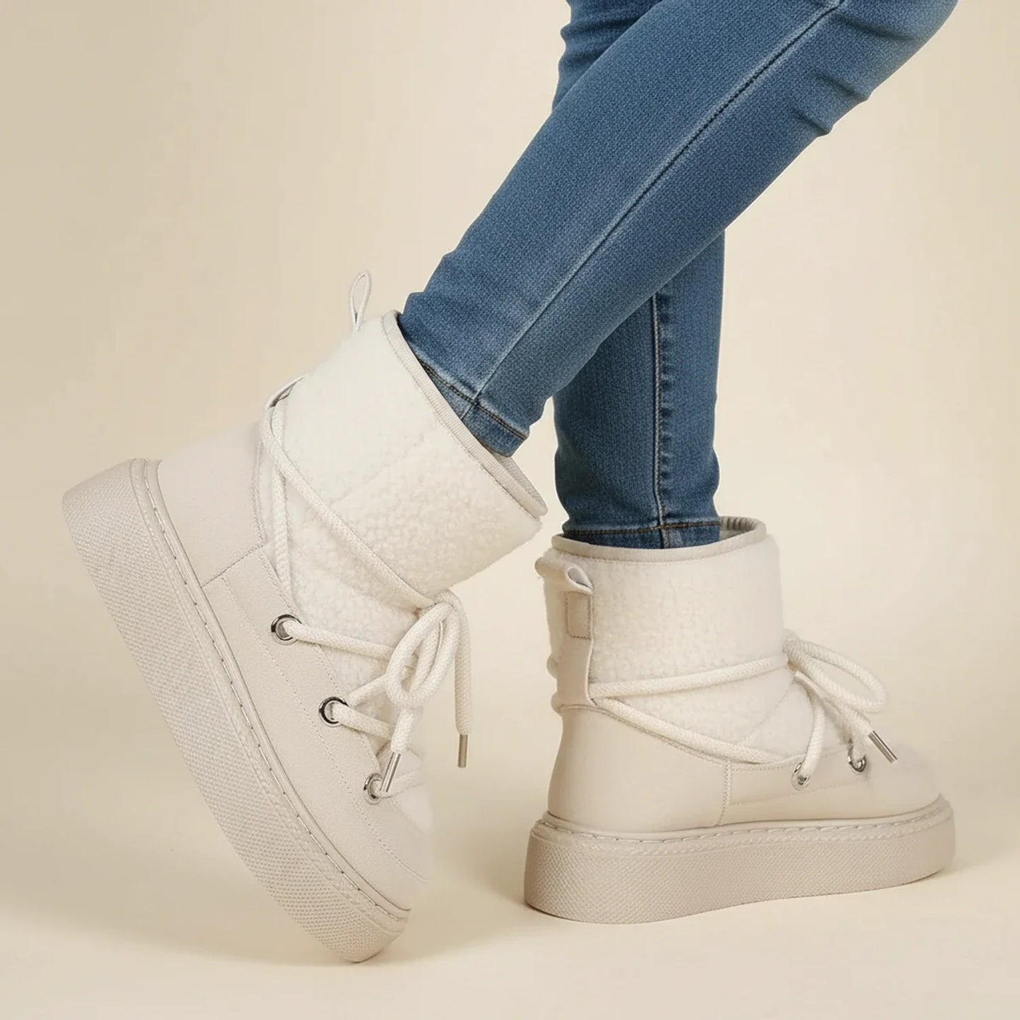 Luvrefashion | Ladies' Winter Ankle Boots with Lace Up Design in Brown - back view