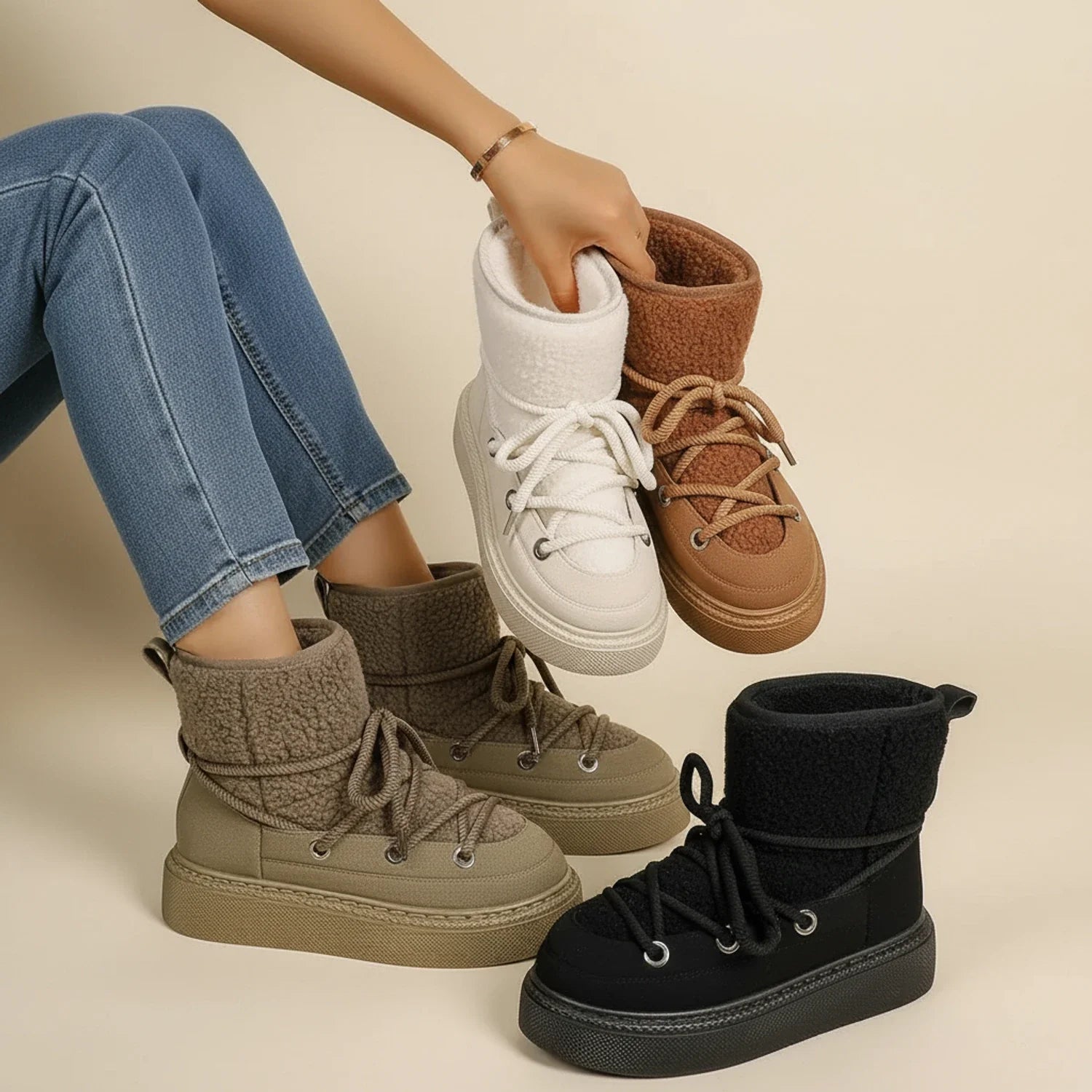 Luvrefashion | Ladies' Winter Ankle Boots with Lace Up Design in Brown - image 7