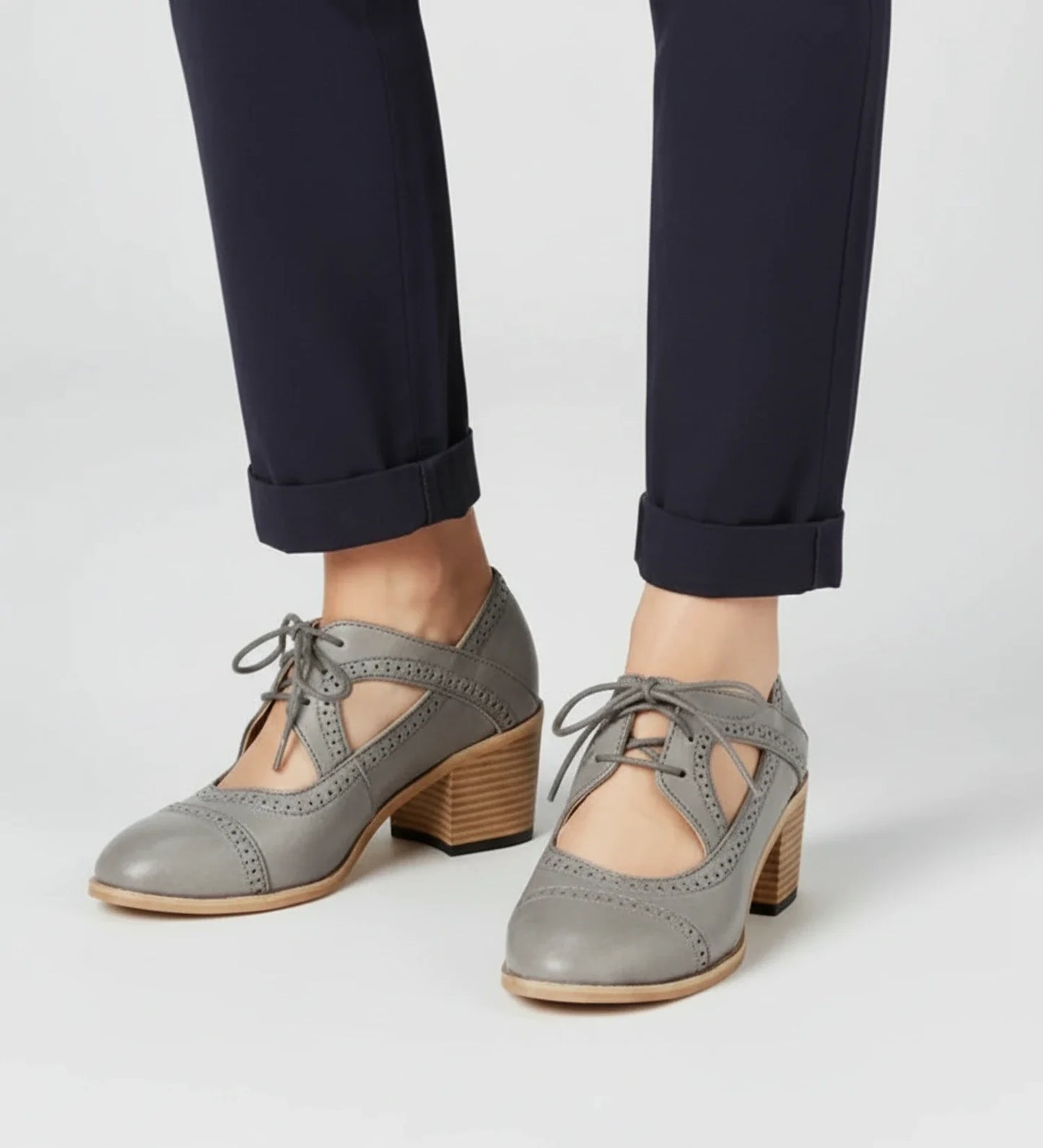 Luvrefashion | Ladies' Block Heel Oxford Lace Up Shoes in Black - styled look