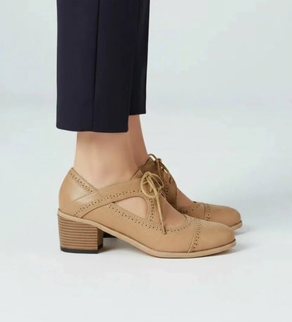 Luvrefashion | Ladies' Block Heel Oxford Lace Up Shoes in Black - image 7