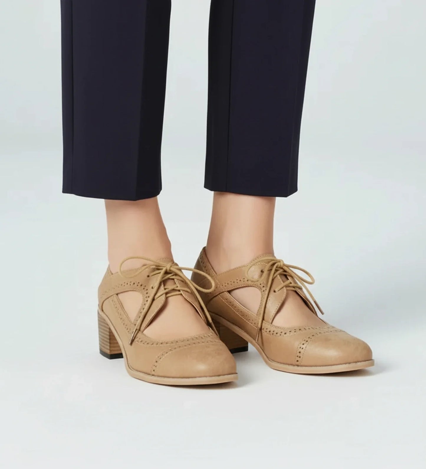 Luvrefashion | Ladies' Block Heel Oxford Lace Up Shoes in Black - image 8