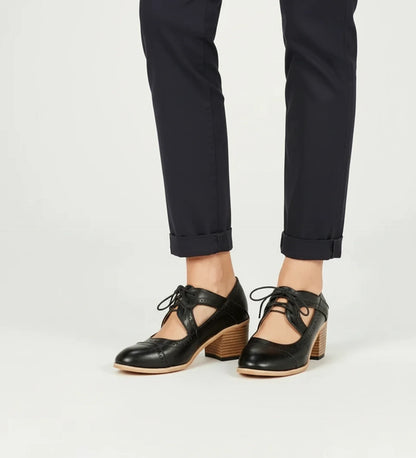 Luvrefashion | Ladies' Block Heel Oxford Lace Up Shoes in Black - back view