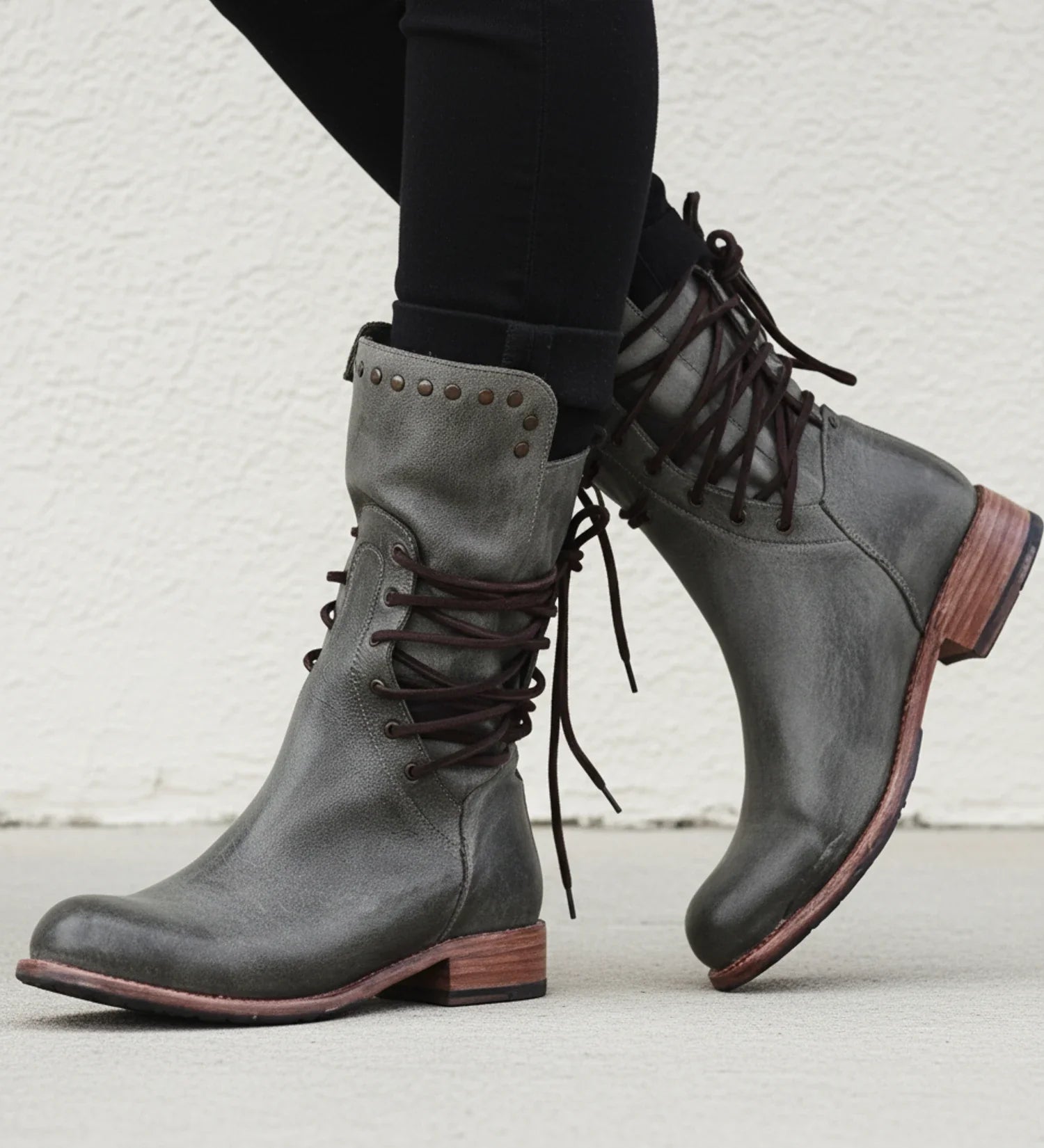 Luvrefashion | Ladies' Lace Up Booties in Brown - back view