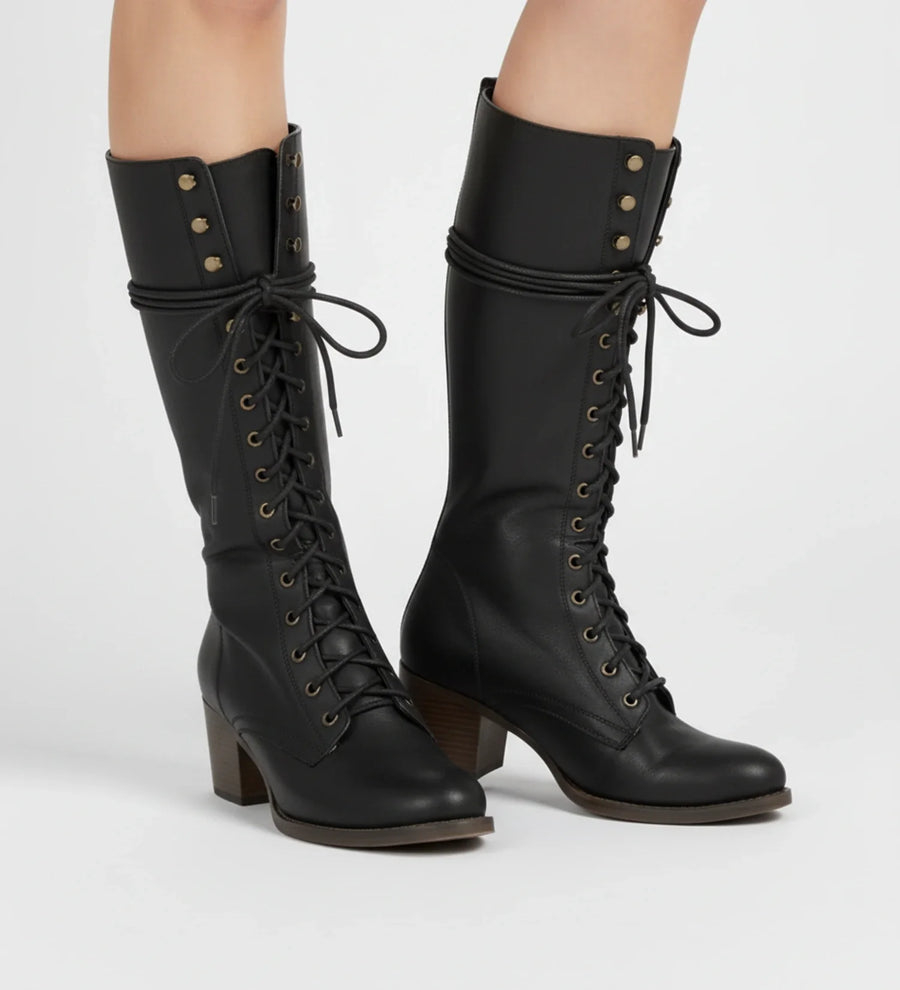 Luvrefashion | Block Heel Combat Boots for in Grey - back view