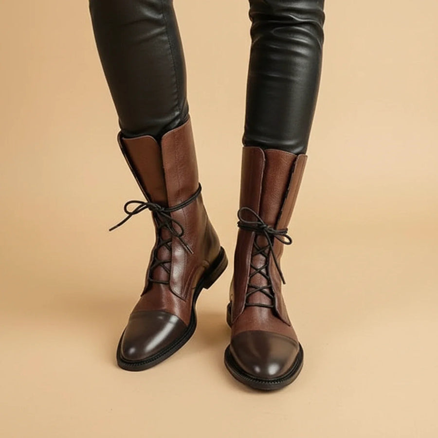 Luvrefashion | Leather Ankle Boots for with Lace Up Design in Black - back view