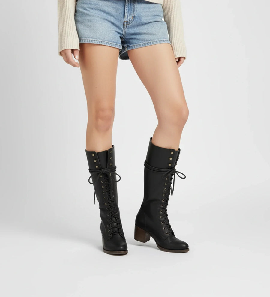 Luvrefashion | Block Heel Combat Boots for in Grey - detail view