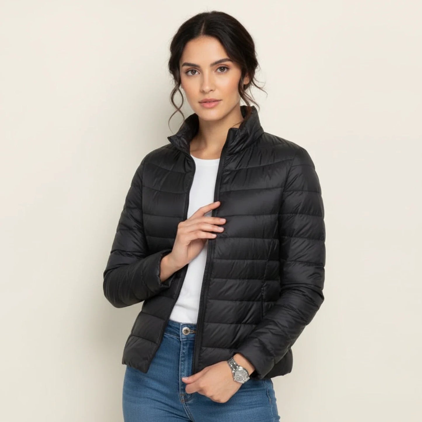 Ladies' Ultra Light Quilted Jacket in Navy Blue - side view