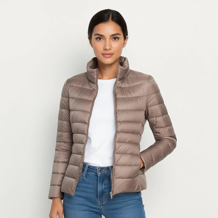 Luvrefashion | Ladies' Ultra Light Quilted Jacket in Navy Blue - detail view