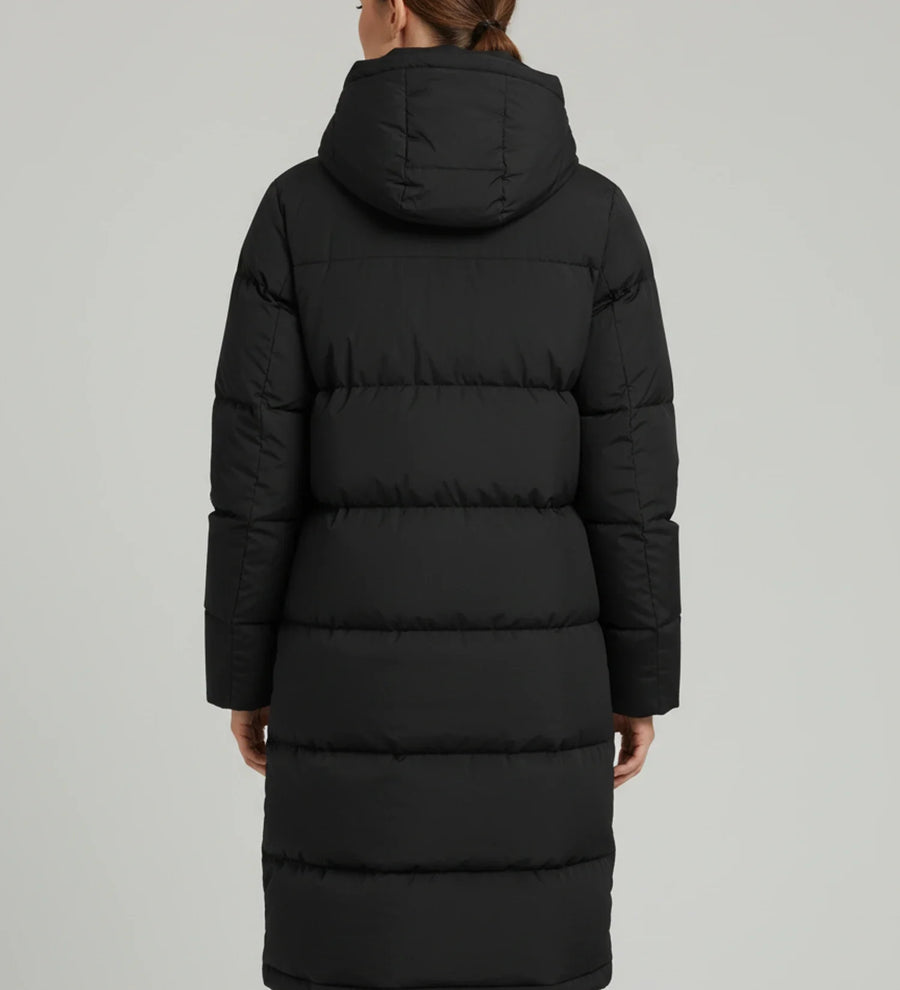 Luvrefashion | Long Hooded Puffer Jacket for in Black - back view