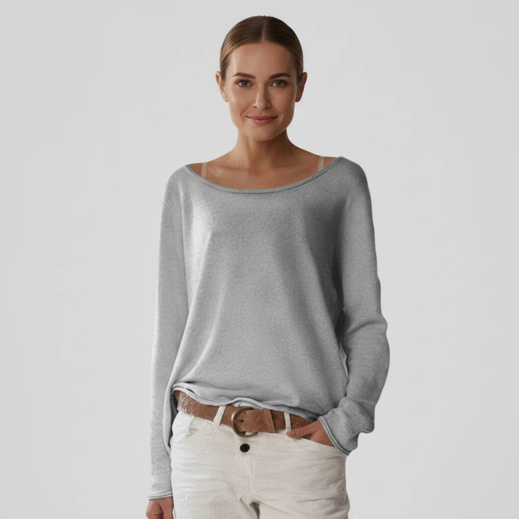 Ladies' Full Sleeve Pullover Sweater in Beige - detail view