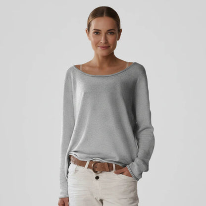 Ladies' Full Sleeve Pullover Sweater in Beige - detail view