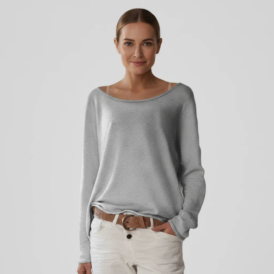 Luvrefashion | Ladies' Full Sleeve Pullover Sweater in Beige - detail view